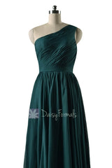 In stock,ready to ship - long one shoulder rich peacock simple bridesmaid dresses(bm10822l) - (rich peacock, sz2)