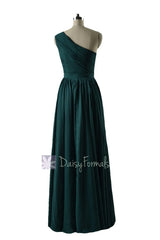 In stock,Ready to Ship - Long One Shoulder Rich Peacock Bridesmaid Dress(BM10822L) - (Rich Peacock, Sz2)