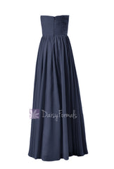 In stock,ready to ship - long navy blue chiffon bridesmaid dresses w/inserted v-neckline(bm10823l) - (#35 navy, sz12)