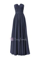 In stock,ready to ship - long navy blue chiffon bridesmaid dress w/inserted v-neckline(bm10823l) - (#35 navy, sz12)