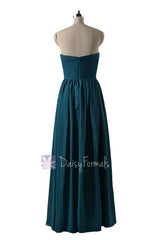 In stock,Ready to Ship - Long Sweetheart Peacock Teal Chiffon Formal Dress(BM10824L) - (#42 Peacock Teal, Sz4)
