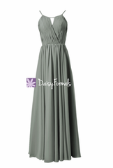 Soft chiffon best bridesmaid dress dark gray floor length evening party dress w/jewel neck(bm10826l)