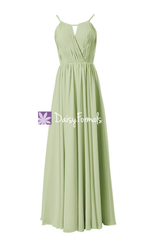 In stock,ready to ship - long tea green chiffon bridesmaid dress(bm10826l) - (#33 tea green)