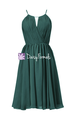 Rich Peacock  Beach Wedding Party Dress Short Teal Chiffon Bridesmaid Dress (BM10826S)