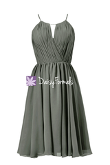 In stock,ready to ship - short gray chiffon elegant bridesmaid dress w/scoop neck(bm10826s) - (#53 dark gray, sz2)