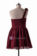 In stock,ready to ship - plus size red one shoulder mini length discount chiffon bridesmaid dresses(bm223n) - (falu red)