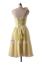 In stock,ready to ship - short yellow chiffon bridesmaid dresses w/handmade flowers(bm223) - (#25 light yellow)