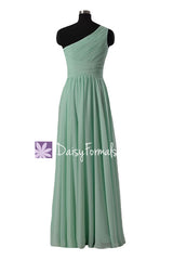 Long mint affordable bridesmaid dress one shoulder mint chiffon party dress one shoulder formal dresses(bm351)