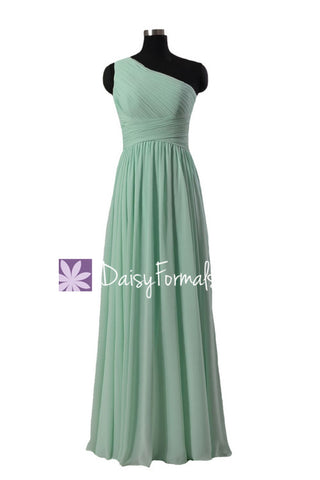 Long Mint Bridesmaid Dress One Shoulder Mint Chiffon Party Dress One shoulder Formal Dress(BM351)