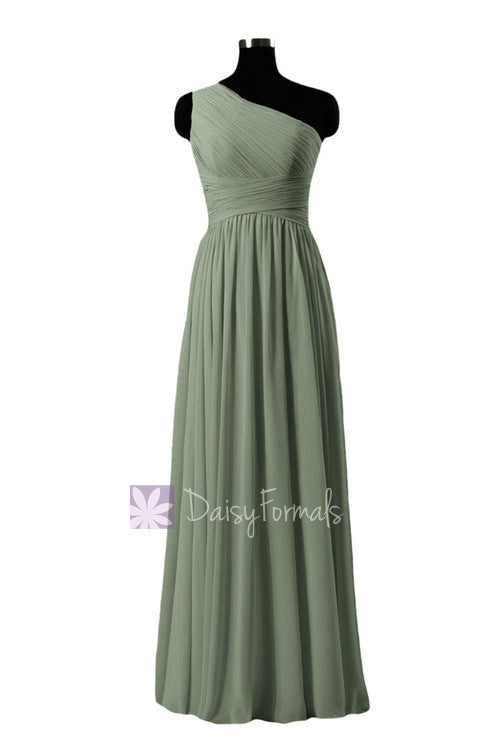 In stock,ready to ship - long one shoulder affordable bridesmaid dress green chiffon party dress(bm351l) - (xanadu, sz4)