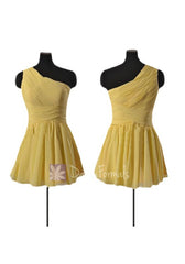 Mini length one-shoulder bridal party dress yellow cocktail dress(bm351n)