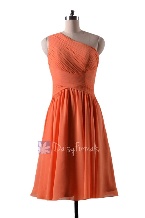 Orange bridal party dress short one shoulder affordable orange chiffon bridesmaid dress(bm032230)