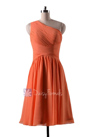 Orange Bridal Party Dress Short One Shoulder Orange Chiffon Bridesmaid Dress(BM032230)