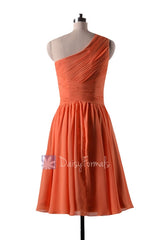 Orange bridal party dress short one shoulder affordable orange chiffon bridesmaid dresses(bm032230)