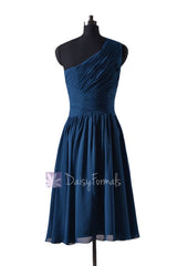 In stock,ready to ship - short one shoulder affordable peacock blue chiffon bridesmaid dresses(bm351) - (#41 peacock blue, sz2)