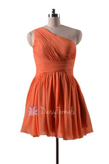 In stock,ready to ship - mini length one shoulder affordable chiffon bridesmaid dress (bm351n)- (#22 orange)