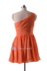 In stock,ready to ship - mini length one shoulder affordable chiffon bridesmaid dresses (bm351n)- (#22 orange)