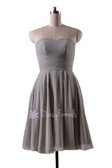 In stock,ready to ship - short knee length sweetheart gray elegant chiffon bridesmaid dress(bm8487s) - (#55 gray, sz10)