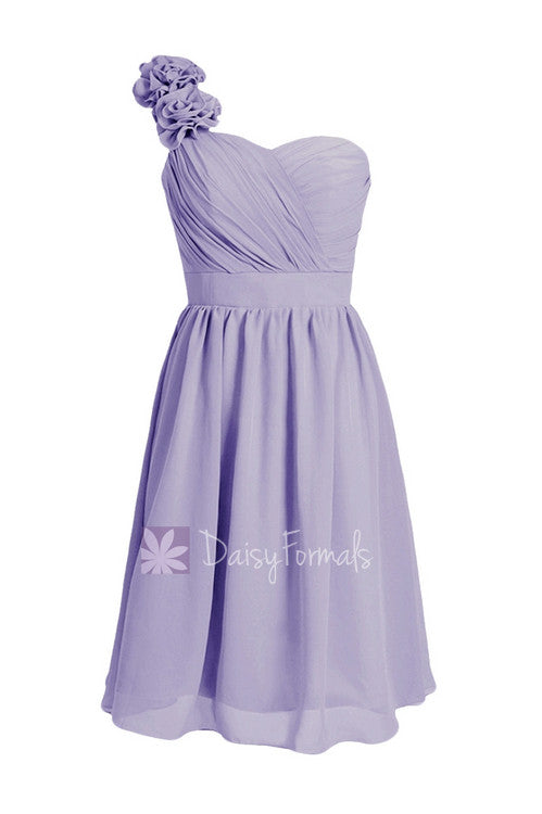 Classic lavender short one shoulder bridesmaid dress chiffon cocktail dress special occasion dress party dress(bm102)