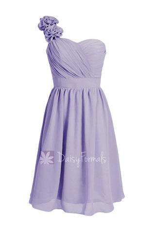 Classic Lavender Short One Shoulder Bridesmaid Dress Chiffon Cocktail Dress Party Dress(BM102)