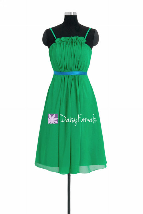 Green chiffon bridesmaids dress ruffled neckline party dress beach party dress (bm10261)