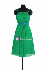 Green chiffon bridesmaids dress ruffled neckline party dress beach party dress (bm10261)