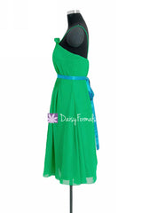 Green Chiffon Bridesmaids Dress Ruffled Neckline Party Dress Beach Party Dress (BM10261)