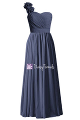 Long navy chiffon bridesmaid dress full length one shoulder bridesmaid dresses online (bm102l)