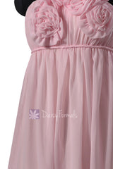 One shoulder light pink chiffon bridesmaid dress pink materinity party dresses w/rosettes(bm1031s)