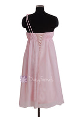 One Shoulder Light Pink Chiffon Bridesmaid Dress Pink Materinity Party Dress W/Rosettes(BM1031S)