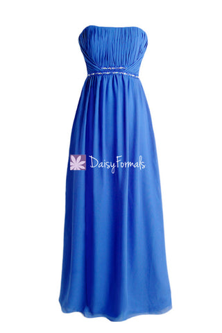 Blue Prom Dress Blue Chiffon Bridesmaids Dress Long Chiffon Evening Dress Formal Dress(BM1035)