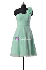 Lovely short mint chiffon bridesmaids dress one shoulder a-line party dress (bm10358)