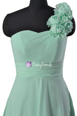 Lovely short mint chiffon bridesmaids dress one shoulder a-line party dresses (bm10358)