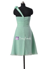 Lovely Short Mint Chiffon Bridesmaids Dress One Shoulder A-line Party Dress (BM10358)