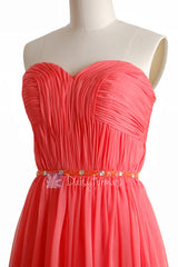 Charming long sweetheart chiffon bridesmaid dress special coral beaded elegant evening dresses(bm1037)