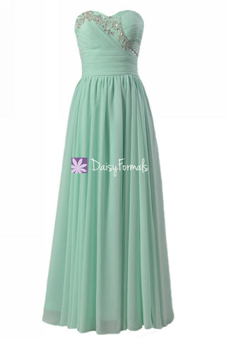 Quality Chiffon Bridesmaid Dress Beaded Bridal Party Dress Mint Evening Dress Holiday Dress(BM1044)