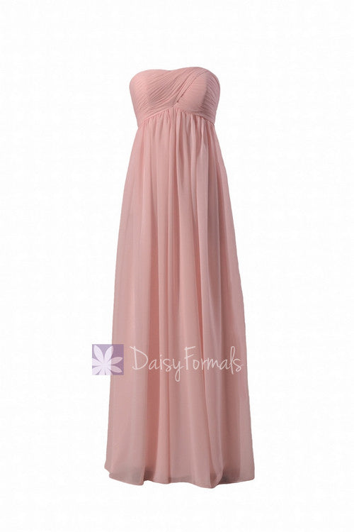 Gorgeous floor length pink chiffon wedding party dress online w/empire waist(bm10821l)