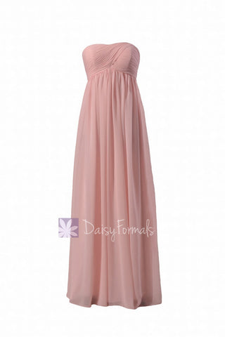 Gorgeous Floor Length Pink Chiffon Wedding Party Dress W/Empire Waist(BM10821L)