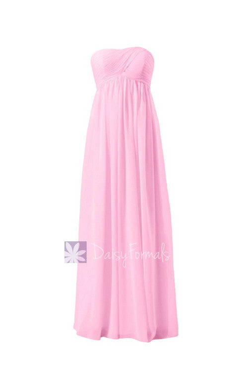 Eye-catching floor length chiffon formal dress empire pink bridesmaid dress(bm10821l)