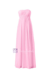 Eye-catching floor length chiffon formal dress empire pink bridesmaid dress(bm10821l)