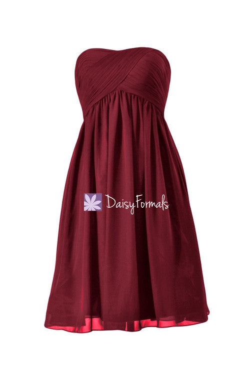Dark scarlet empire bridesmaids dress short knee length party dress beach chiffon dress (bm10821s)