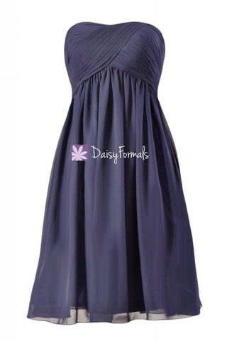 Strapless Knee length Bridesmaid Dress Navy Chiffon Sweetheart Formal Dress(BM10821S)