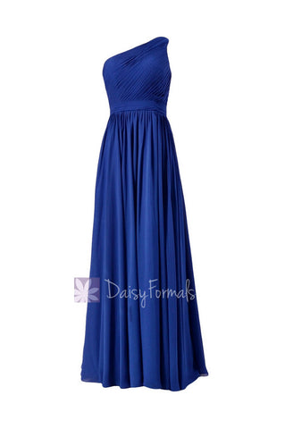 Sapphire Chiffon Beach Wedding Dress Long One Shoulder Bridesmaid Dress(BM10822L)