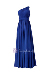 Sapphire chiffon beach wedding party dress long one shoulder bridesmaid dress(bm10822l)