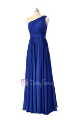 Sapphire chiffon beach wedding party dress long one shoulder bridesmaid dresses(bm10822l)