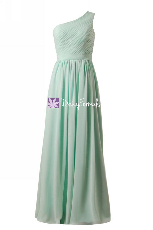 Long one shoulder discount bridesmaids dress vintage mint chiffon party dress formal dress (bm10822l)