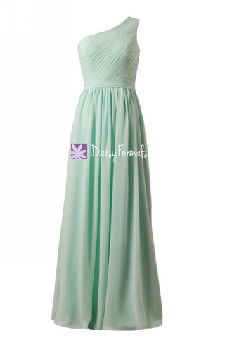 Long One Shoulder Bridesmaids Dress Vintage Mint Chiffon Party Dress Formal Dress (BM10822L)