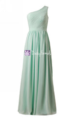 Long one shoulder discount bridesmaids dress vintage mint chiffon party dress formal dress (bm10822l)