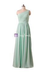 Long one shoulder discount bridesmaids dress vintage mint chiffon party dress formal dresses (bm10822l)