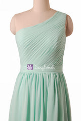 Long One Shoulder Bridesmaids Dress Vintage Mint Chiffon Party Dress Formal Dress (BM10822L)